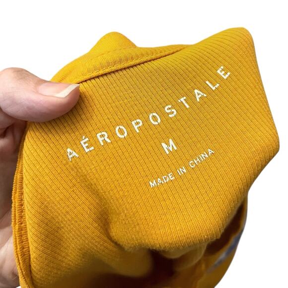 Y2K Aeropostale Logo Henley Tshirt Medium Short Sleeve Ribbed Knit Slim Fit - Picture 5 of 9